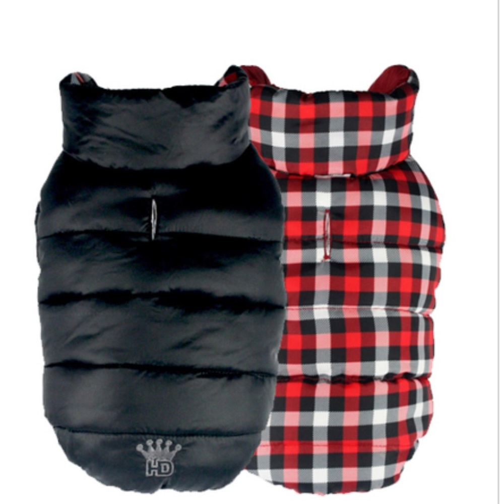 Hip Doggie Gingham Puffer Vest Dog Coat Black